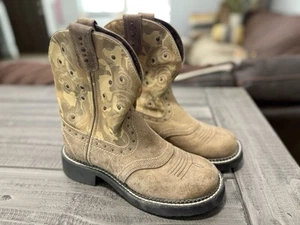 Justin Gypsy Damen Stiefel Größe 6,5B hellbraun/beige Camouflage L9807 Leder gebraucht - Bild 1 von 9