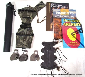 LOT ARCHERY HUNTING ACCESSORIES Finger Tabs, Forearm Protector, Arrow Cases + - Picture 1 of 13