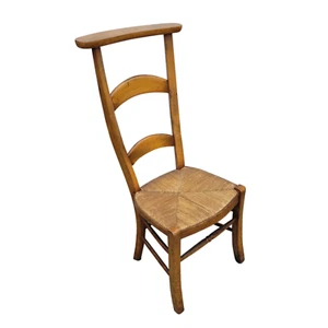 Antique French Country Beech Ladder Back Rush Seat Prie Dieu Prayer Chair - Picture 1 of 11