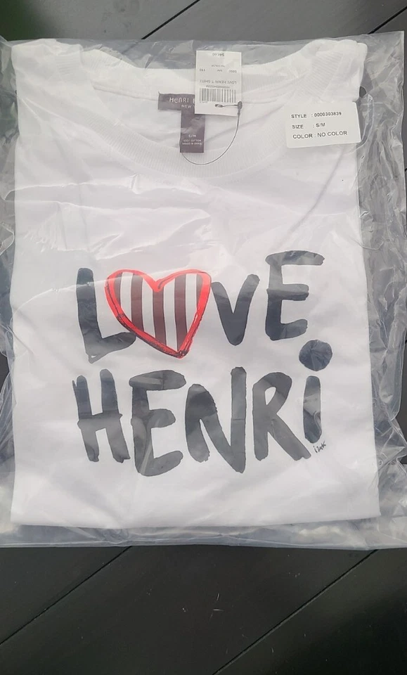NUEVA CAMISETA HENRI BENDEL Talla S/M Love Henri Blanca Gráfica Foto 1 de 1
