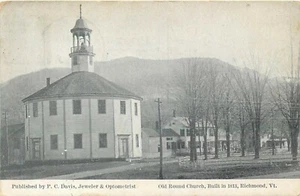RICHMOND VERMONT OLD ROUND CHURCH & STREET OLD POSTCARD VIEW 1911 RPO CANCEL - Picture 1 of 2