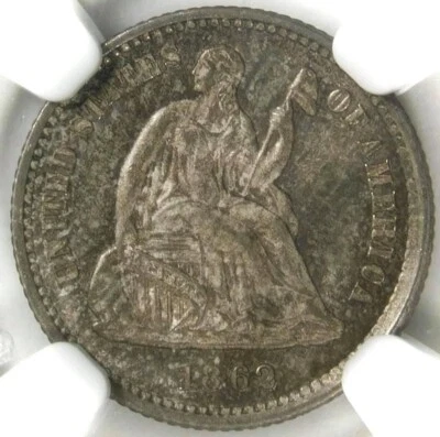 💙🗽💙🗽❤️😍NGC MS65 1862 SEATED HALF DIME - Image 1 of 3