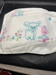 Vintage Comfort White Flannel Baby Receiving Blanket Bird Lamb 24 X 35 Blue Pink - Picture 1 of 4