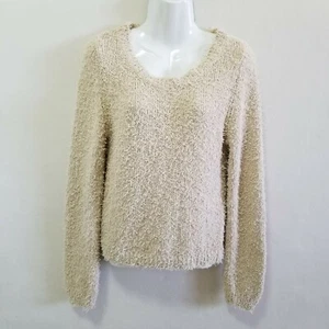Alexis Womens Sweater Cropped Beige Cream Textured Tab Hue Side Slit Scoop M - Picture 1 of 12