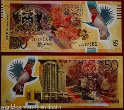 TRINIDAD & TOBAGO 50 DOLLARS P-54 2014 Commemorative POLYMER BIRD UNC MONEY NOTE - Image 1 of 4