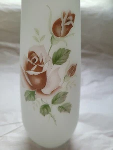 English Country Roses Frosted Glass Cylinder Flower Vase 8" Tall Vintage - Picture 1 of 8