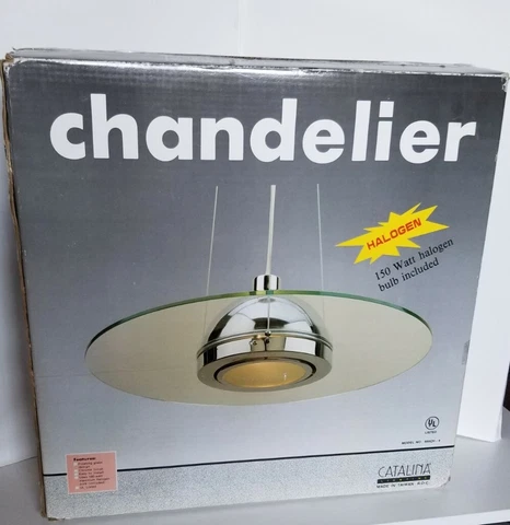 Vintage Glass & Chrome Hanging Chandelier Lighting Lamp. Never Used Cover