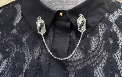 Lindo diseño de cuervo negro 3D de moda con clip de cuello de cadena plata 935 Argentium Foto 1 de 4