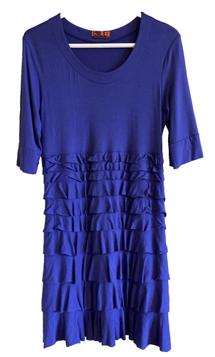 VETEMENTS Abito ISLE APPAREL donna M blu a strati con volant strati elasticizzato manica 3 4 tacchino