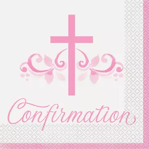 Confirmation Party Napkins Pink Cross Paper Napkins Party Buffet Serviettes x 16 - Picture 1 of 1
