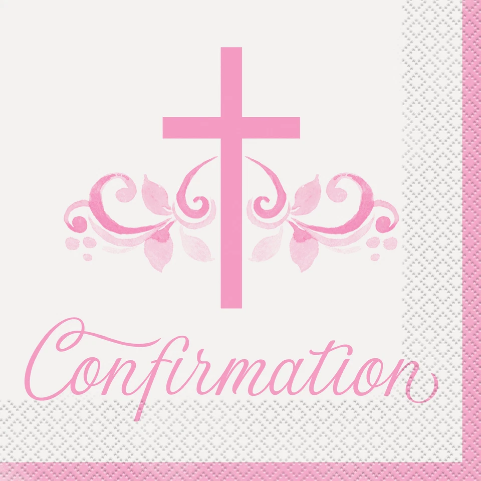 Confirmation Party Napkins Pink Cross Paper Napkins Party Buffet Serviettes x 16 - Image 1 of 1