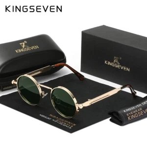KINGSEVEN UV400 Polarized Gothic Steampunk Round Sunglasses Alloy Frame Men Wome - Picture 1 of 19