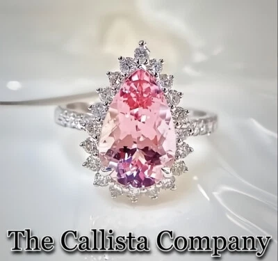 ANILLO DE PLATA ROSA 3A+ CIRCONITA 3,0 QUILATES CORTE PERA CREADO EN LABORATORIO Best Seller talla 5,6,7,8,9 Foto 1 de 4