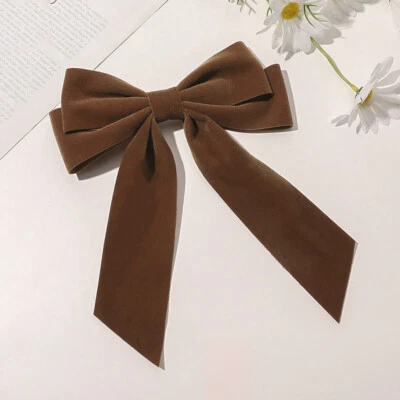 Lady Large Velvet Satin Bow Hair Clip Women Ribbon Hairpins Barrette Accessories - Image 1 of 4