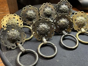 Ornate Brass Victorian Antique Drawer Pulls Cabinet handles 2" x 3 3/8" Lot of 8 - Picture 1 of 14