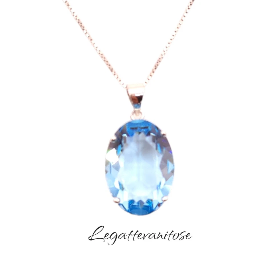 Collana Donna argento 925 con ciondolo pendente AZZURRO acquamarina topazio - Immagine 1 di 4