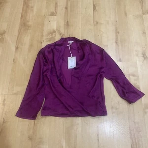 Jigsaw Hammered Satin Wrap Front Top Purple Size Small - Picture 1 of 7