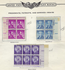 US STAMPS SCOTT #1035 #1036 #1038  THREE  MINT NH  PLATE BLOCKS   1954  3¢ 4¢ 5¢