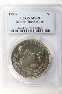 1991-P Mount Rushmore Commemorative Silver Dollar PCGS MS69 $1 - Picture 1 of 4