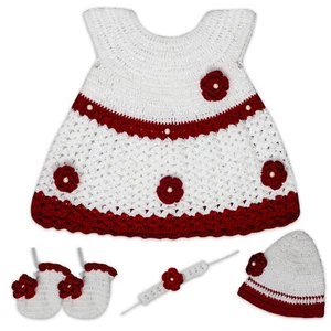 Sufiah White Handmade Crochet Baby Girls Dress newborn size girls 3 piece set - Picture 1 of 3
