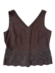Talbots Collection womens Embroidered Linen Tank Top size 12 Brown Shell $118 - Picture 1 of 6