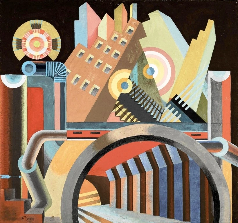 Skyscrapers Art Print Fortunato Depero 1930 Italian Futurism Industrial Abstract - Image 1 of 1