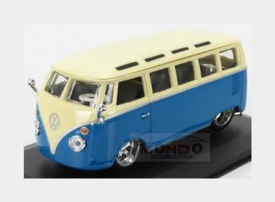 1:32 Burago Volkswagen T1 Samba Minibus Custom 1967 Cream Blue BU42004B Modellin - Immagine 1 di 2
