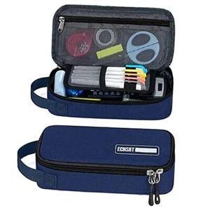 Large Pencil Case, Aesthetic Pen Pouch with Big Capacity, Minimalist Blue - Picture 1 of 7