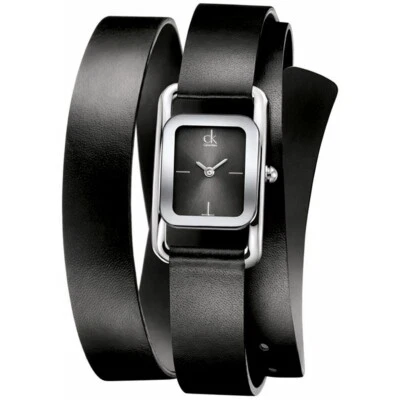 NEW CK CALVIN KLEIN K1L23502 SWISS MADE WOMEN'S BLACK WATCH LEATHER - Image 1 of 4