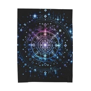 Coperta peluche velluto mistico nero blu viola rune geometriche decorazione - Foto 1 di 19