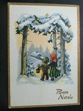 Cartolina Buon Natale Bambini nel Bosco Lanterna CECAMI 114 Z417
