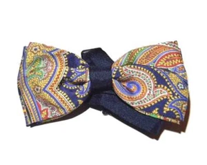 PAPILLON uomo di seta multicolor dis cashmere nastro centrale blu in contrasto - Picture 1 of 2