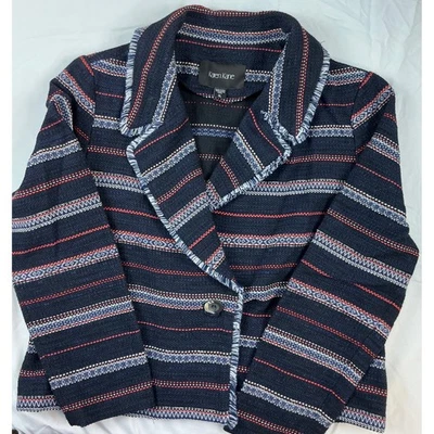 Chaqueta Blazer Karen Kane Para Mujer XL Rayas Texturizadas Flecos Ribete Foto 1 de 4