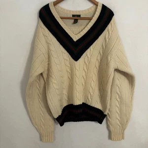 Vtg Club Room Wool Sweater Mens L Cable Knit V-Neck Cricket Tennis Preppy Ivy - Picture 1 of 7