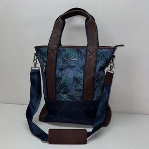 🔥Robert Graham Blue and Brown  Bag  Leather Trim Floral Convertible Tote New - Picture 1 of 14
