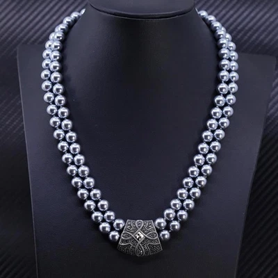 18”, Judith Jack Sterling silver 925 double strands pearl necklace marcasite - Image 1 of 4