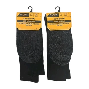 2 PAIR New Carhartt Boot Socks Men Medium 6-8½ Black Heavyweight Synthetic Wool  - Picture 1 of 8