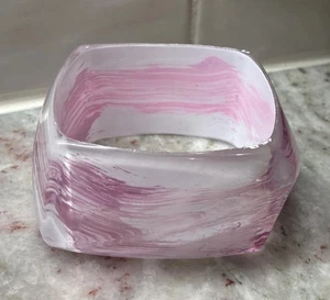 🌸VTG Translucent with Pink Brush Strokes Lucite Triangle Bangle Bracelet L4 - Picture 1 of 8