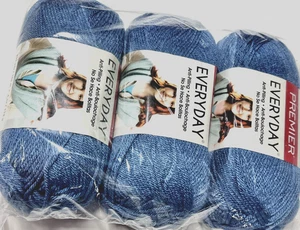 NEU versiegelt BLAU 3 113gr Knäuel 612yd Premier EVERYDAY Anti-Pilling Acryl WW GARN - Bild 1 von 9
