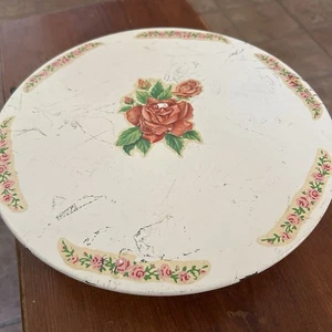 Antique Cake Plate Turns plays Happy Birthday Metal Roses - Picture 1 of 5