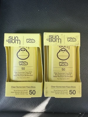 Sun Bum Kids 50 прозрачная солнцезащитная палочка для лица 0,53 унц 2 упаковки водостойкая - Изображение 1 из 2