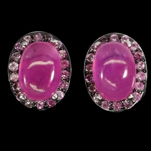 925 Sterling Silver Oval Earrings with 7x5mm Ruby, Sapphire, and Gemstone... - Picture 1 of 14