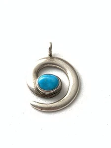 Lowell Draper Navajo Turquoise Sandcast Sterling Silver Spiral Swirl Pendant - Picture 1 of 6