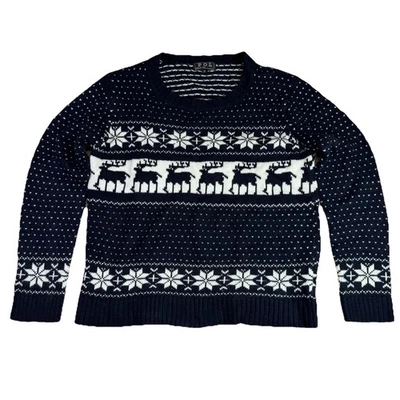 POL Navy Blue Fair Isle Nordic Reindeer Sweater Pullover Size M Winter - Image 1 of 4