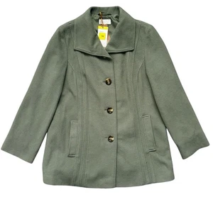 Marks & Spencer Wool Blend Coat Pea Jacket Khaki Green Womens UK 16 - Picture 1 of 9