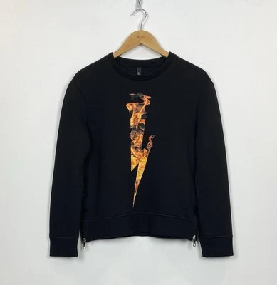 Neil Barett Lighting Sweatshirt Crewneck Luxury Black Top Zip Men’s Size S Black - Image 1 of 4