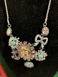 Betsey Johnson Hello Sailor Pinup Girl Turquoise Anchors Away Necklace NOS - Picture 1 of 3