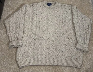 PAUL JAMES Jumper Large Beige 100% Wool Regular Fit Knit Round Neck Mens - Picture 1 of 6