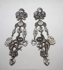 ASKEW LONDON Signed Cherub & Clear Diamante Statement EARRINGS - Picture 1 of 4