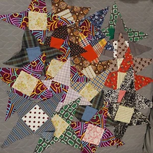 4 Point Square Star Quilt Block Pieces Cotton Hand-Sewn Vintage - Picture 1 of 14